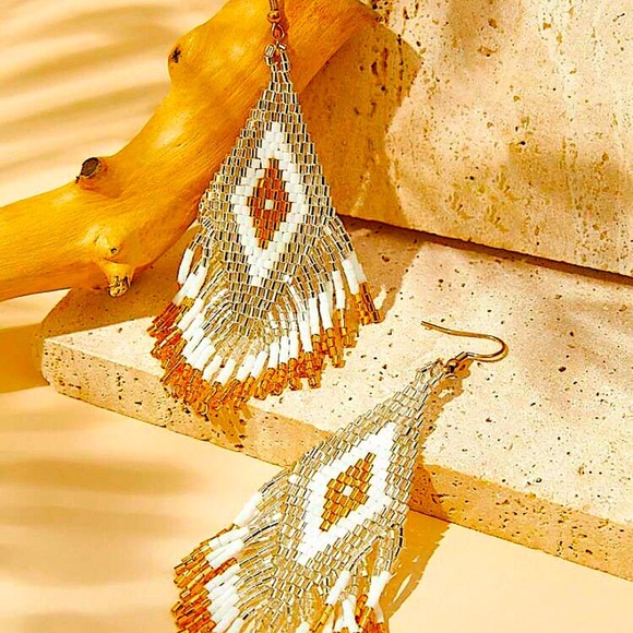 Artisan Bohemian Style Tassel Earrings with Glass Beads Dangle Earrings Vibrant - Picture 3 of 4